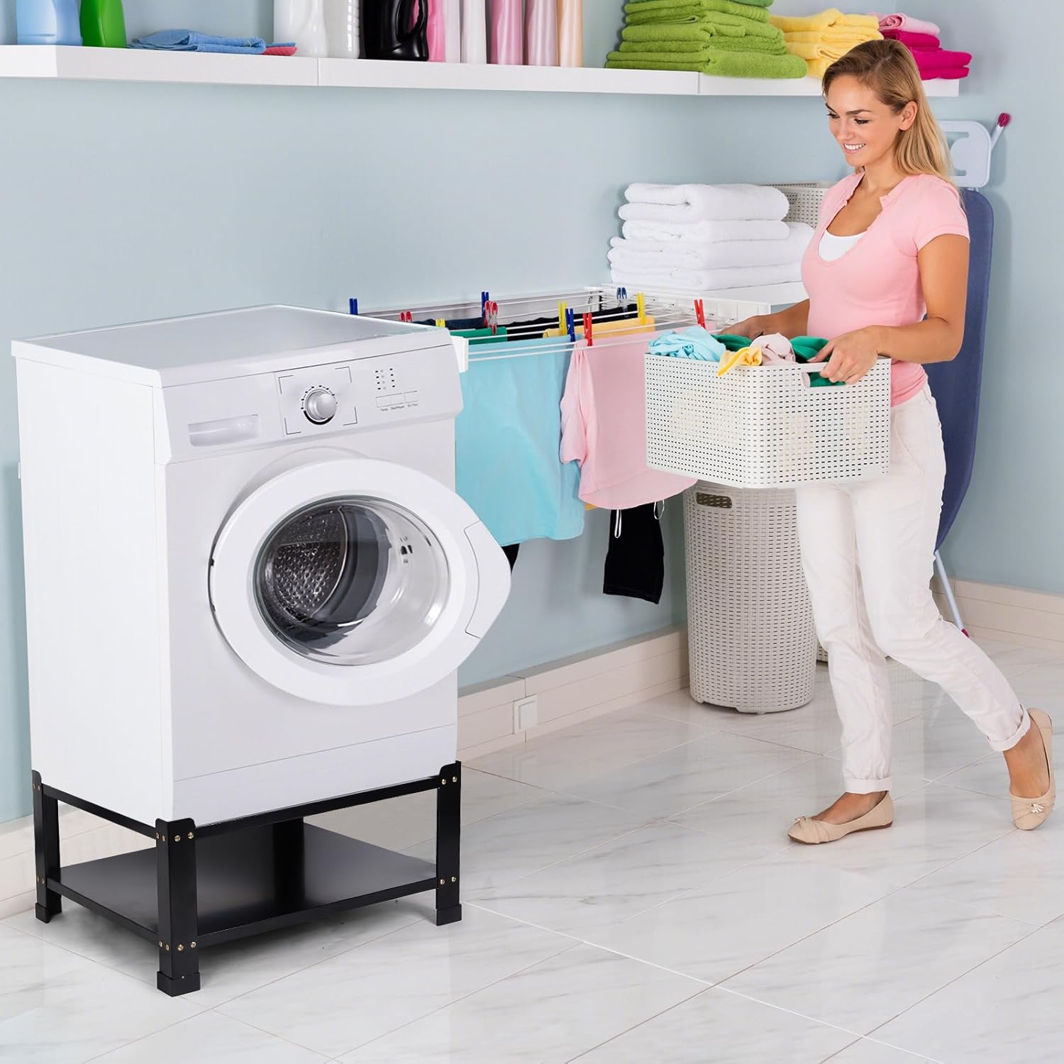 Panghuhu88 Washer and Dryer Pedestals Heavy Duty Laundry Pedestal,Metal Washing Machine Dryer Pedestal Mini Fridge Stand,Universal Fit 700lbs,28