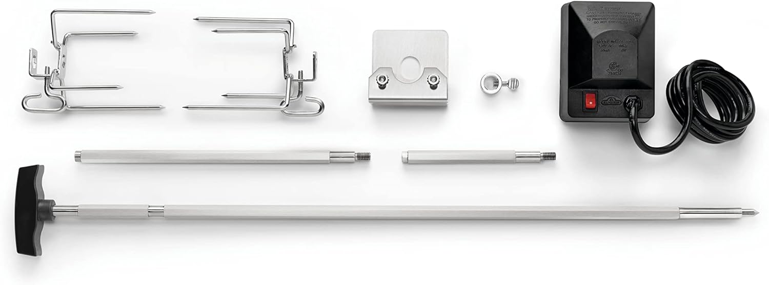 Napoleon BBQ Grill Accessory, Heavy Duty Rotisserie Kit For All Rogue BBQ Grills, Holds Up To 15 lbs, Heavy Duty Motor, Hexagonal Stainless Steel Spit Rod, 2 Forks