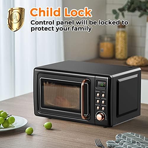 Countertop Retro Microwave Oven, 0.7 Cu Ft Small Microwave with Defrost, 5 Micro Power, 8 Auto-Cooking Set & Child Lock, Compact Microwave w/10 Inch Turntable, 60-min Timer, LED Display, 700W