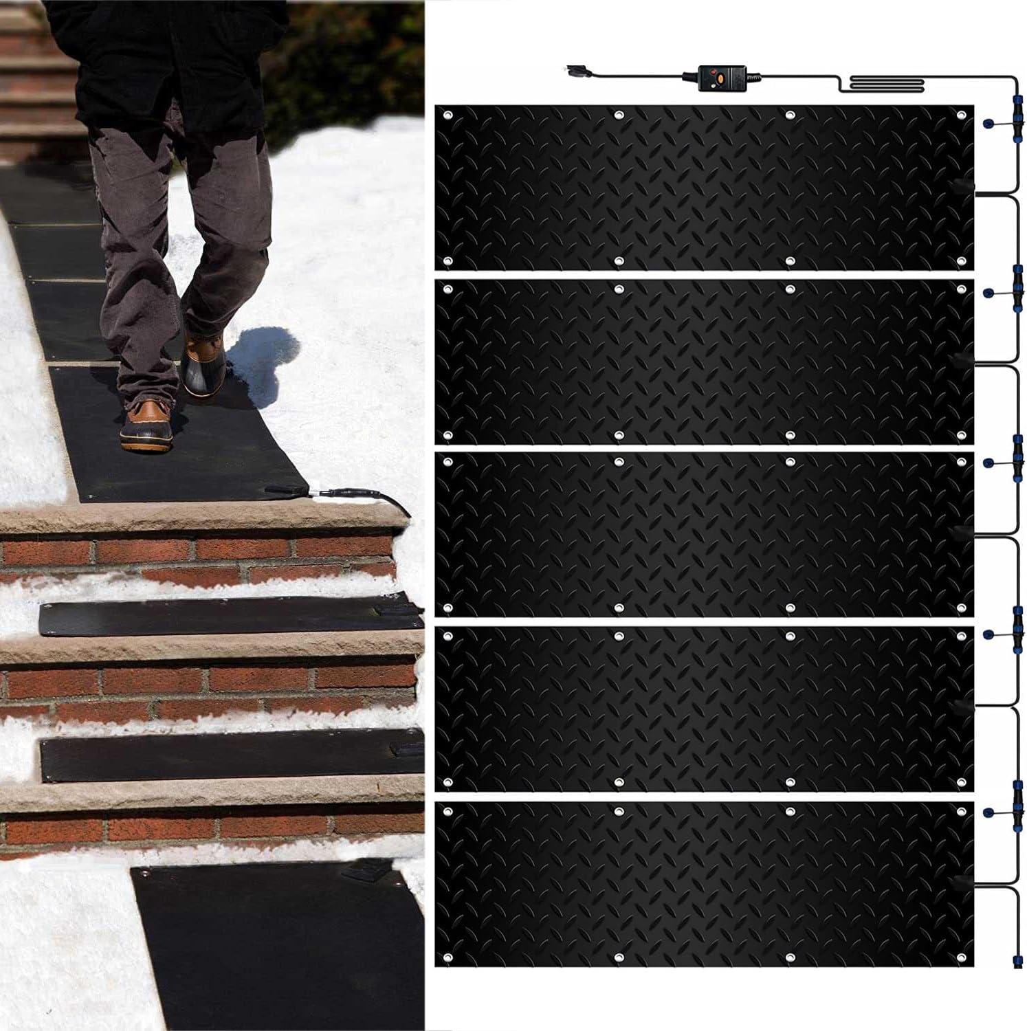 Heated Snow Melting Mats for Entrances Roof, 10inx30/35.4/48in Heated Outdoor Mats for Winter Black Heated Snow Melt Mats Non Slip Rubber Heating Entrance Mats with Plug Power Cord for Outdoor Use(5Pc