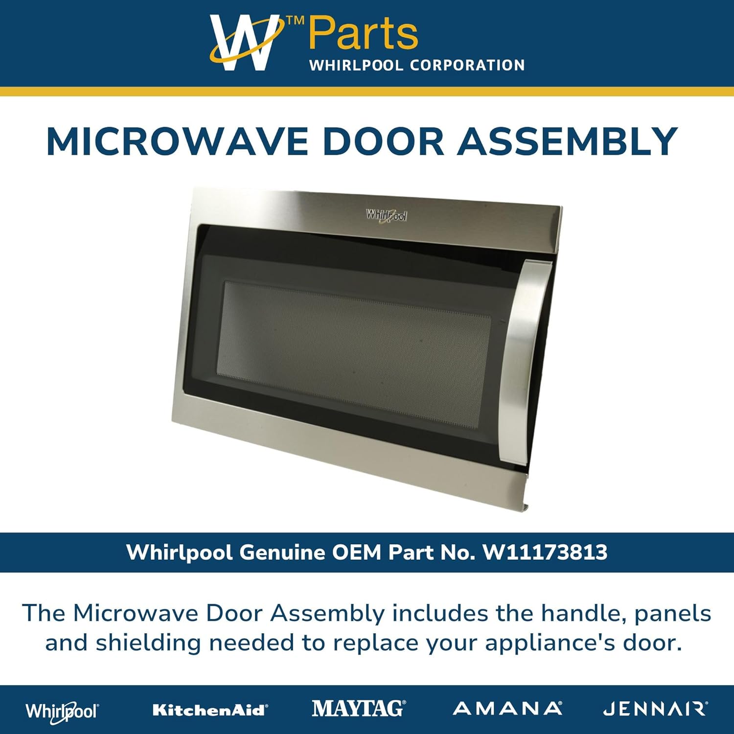 Whirlpool W11173813 Genuine OEM Microwave Door Assembly Replacement Part - Replaces