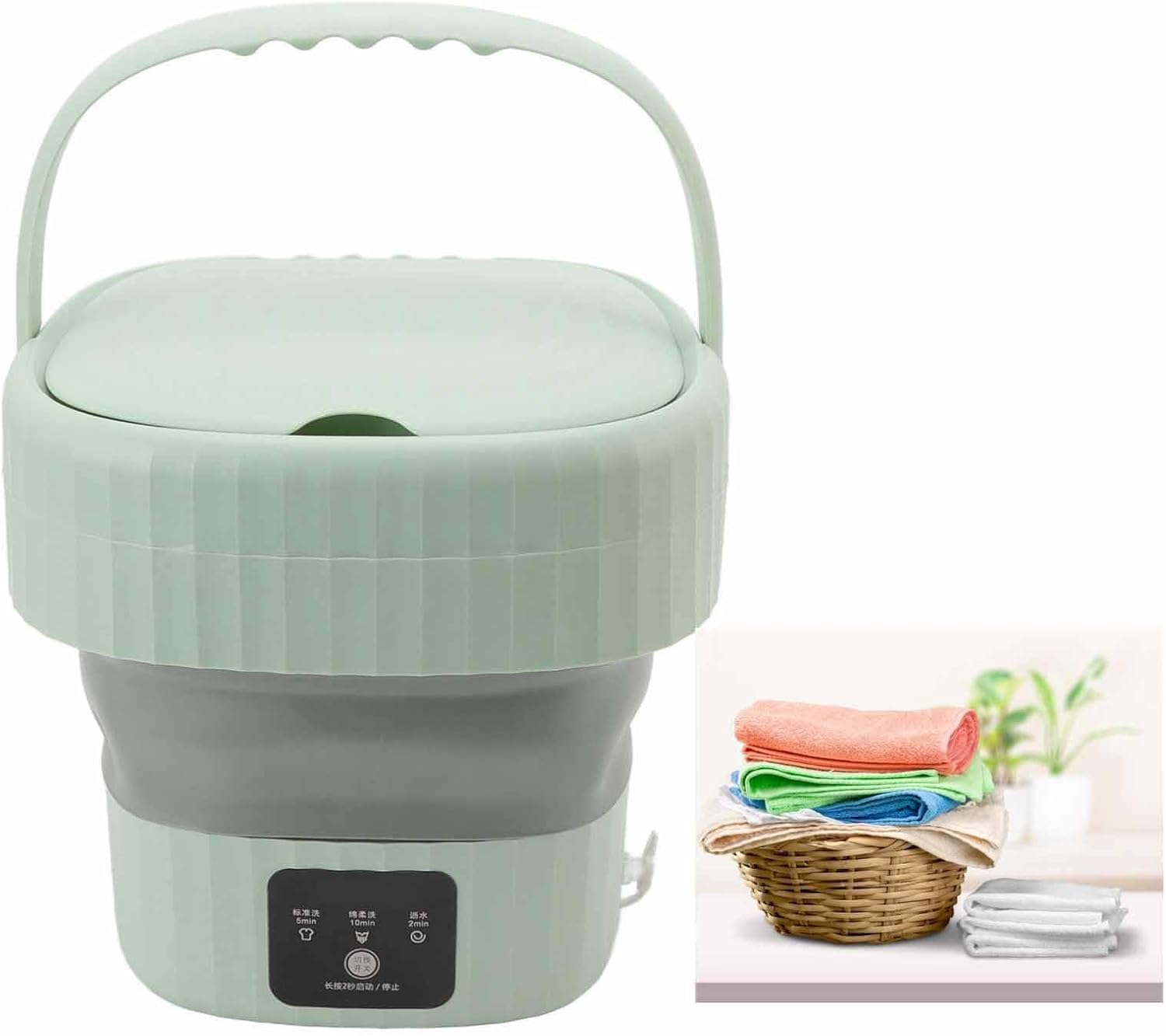 Portable Washing Machine, 6L Exquisite Capacity Portable Mini Washing, Imitation Hand Wash, Harmless Clean Clothes Folding Washing Machine(US-Green)
