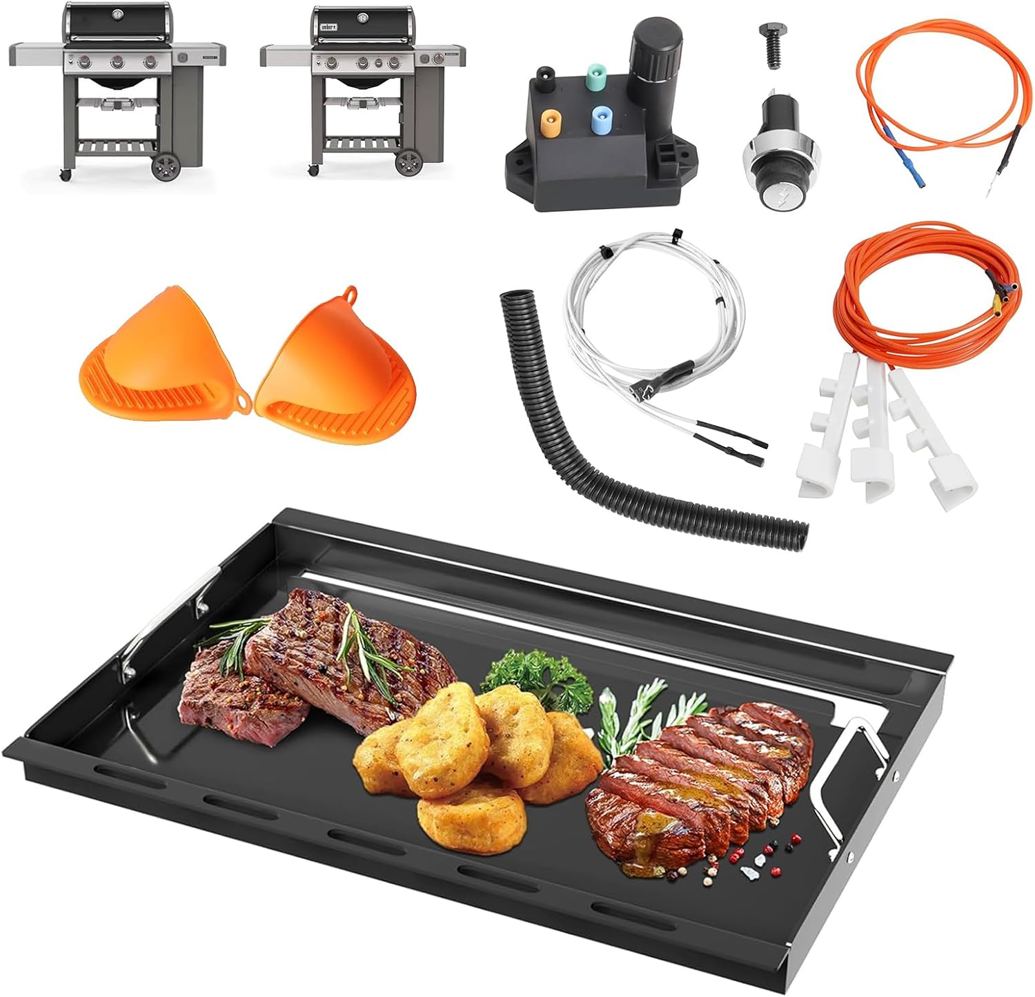 DcYourHome 66354 Igniter Kit & 6788 Genesis II 300 Full Size Griddle Insert for Weber GS4 Genesis II 300 Series Grill,Genesis II E-335 E-310 E-330 E-315 S-310 SX335 E-325 EX-335
