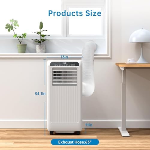 8,000 BTU Portable Air Conditioner – 3-in-1 Cooling, Fan & Dehumidifier for 350 Sq.Ft | Remote Control, Sleep Mode, 24H Timer & Window Kit Included