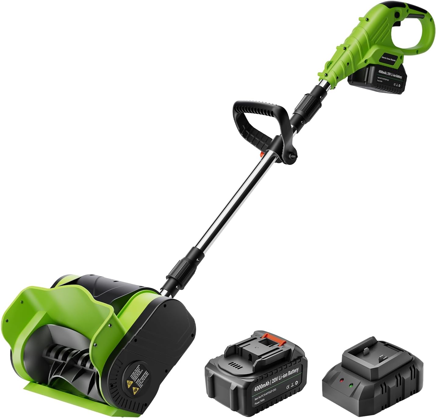 12-Inch 20V Cordless Electric Snow Shovel - 16ft Throwing Distance, Battery Snow Blower for Driveway, Sidewalk, Walkway, Deck & Patio (20V 4Ah Battery & Quick Charger Included)