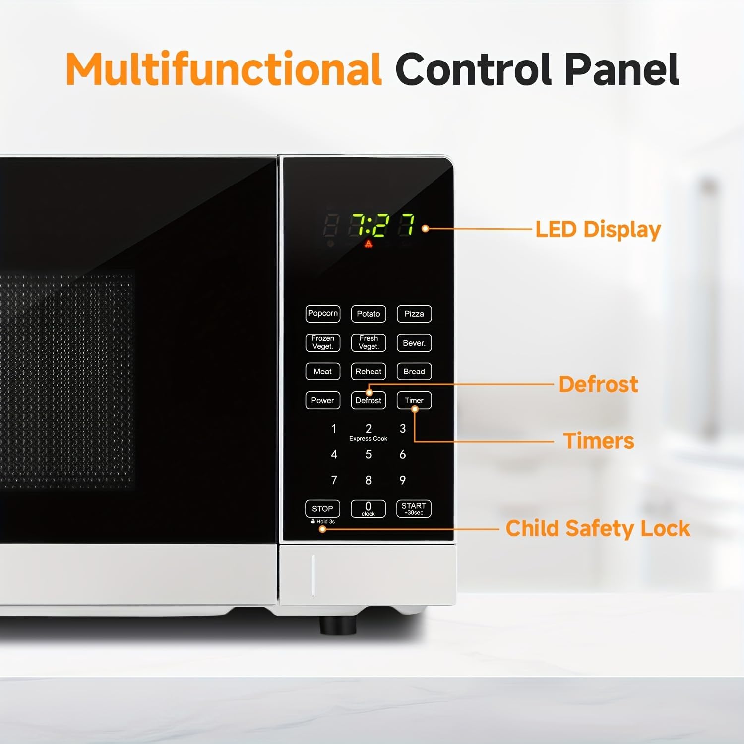 Compact Microwave Oven with 9 Auto Menus & Child Lock, LED Lighting, 0.7 Cu Ft, 700W - Easy Clean Kitchen Appliances, Quick Cooking for Family & Company Gatherings (1)