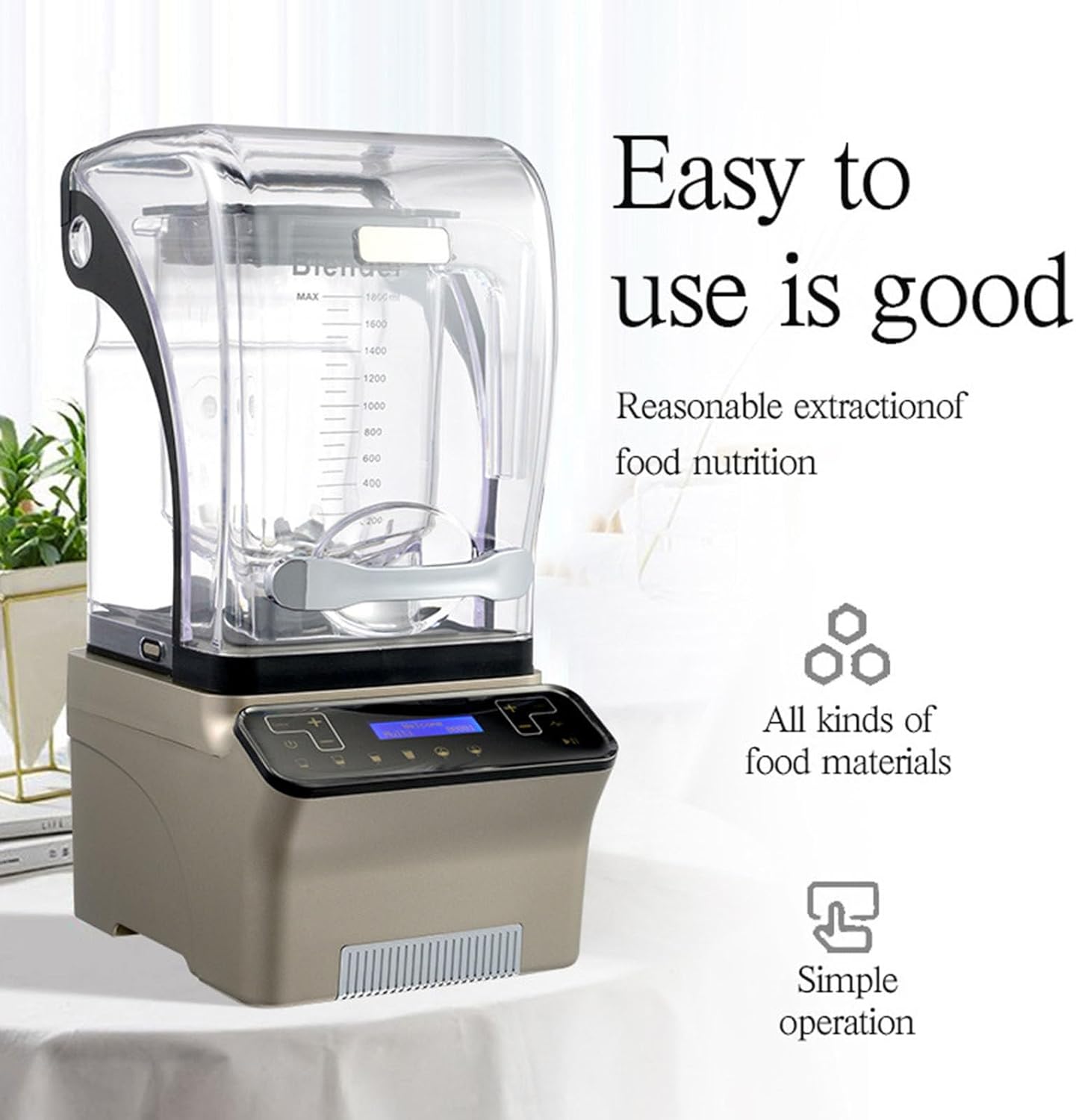 1.8L Ice Crusher Touch Soybean Milk Fruit Juice Regulation Timing Sound Insulation with Cover Milk Tea Shop Smoothie Machine,C