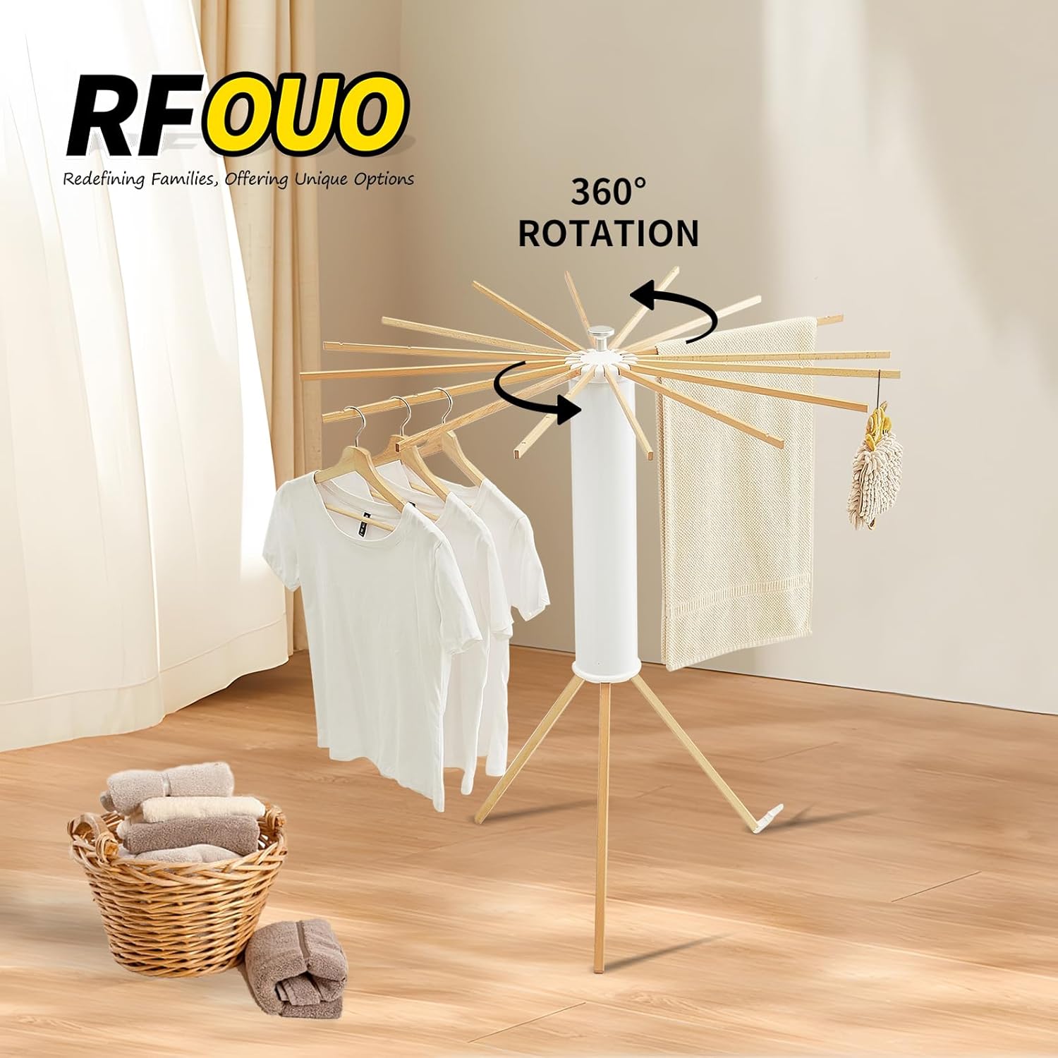 Clothes Drying Rack Tripod,Laundry Hanger Dryer Rack,Portable Drying Rack,Outdoor Clothes Rack-Drying Rack Clothing Laundry Bedroom Household Wooden-16rods