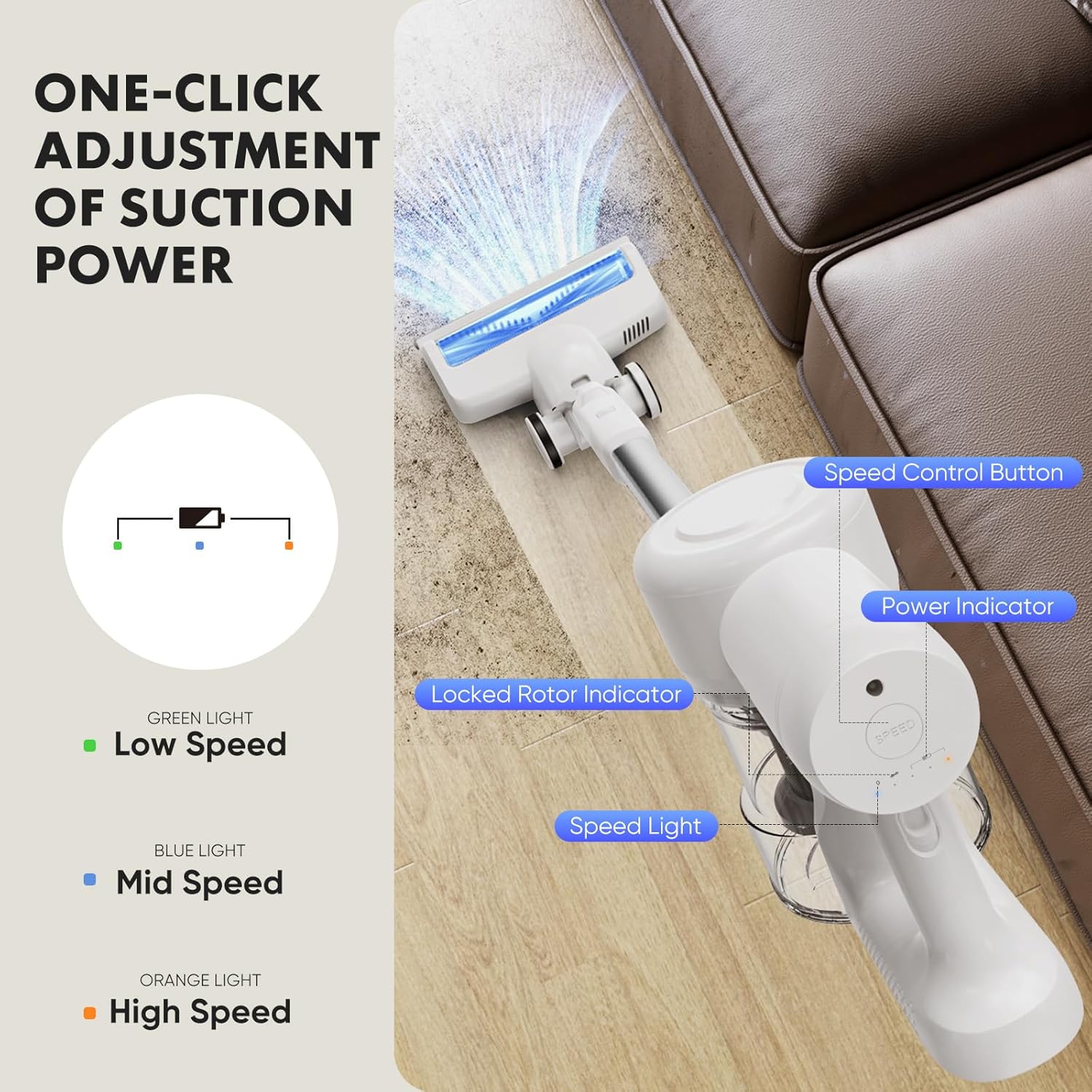 Sweetcrispy Stick Cordless Vacuum Cleaner Electric Rechargeable Vac Handheld with LED, Up to 45 Minutes, Powerful Suction, Versatile for Carpet, Hard Floor, Pet Hair