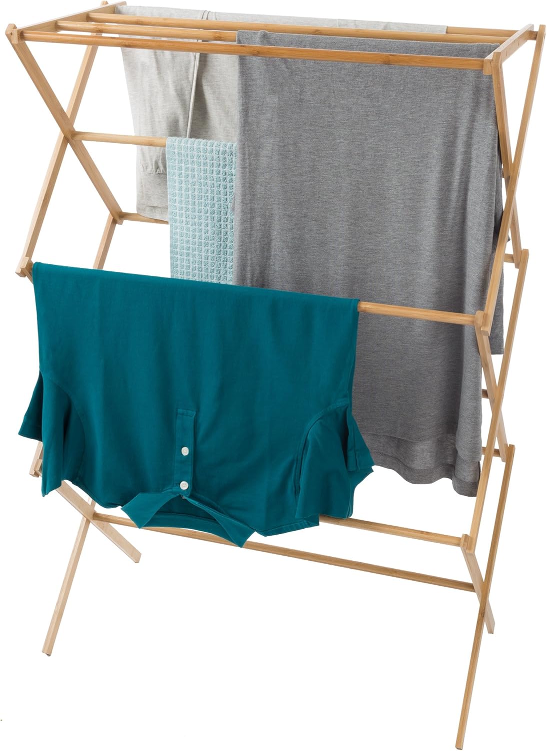 Bamboo Clothes Drying Rack - Collapsible and Compact for Indoor/Outdoor Use - Portable Wooden Rack for Hanging and Air-Drying Laundry by Lavish Home
