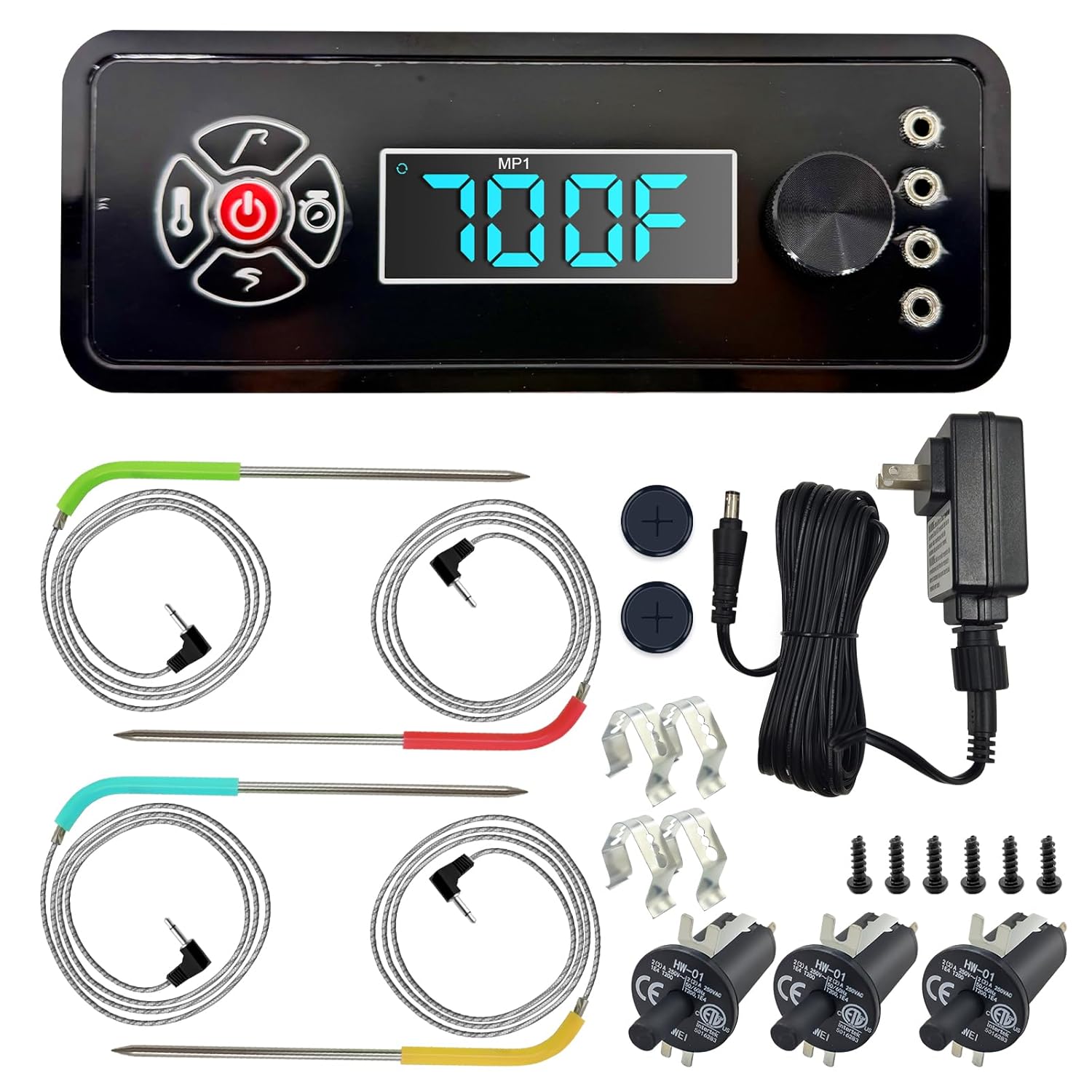 Replacement Non-WiFi Controller Combo Set for Masterbuilt Gravity Series 560/800/1050 Digital Charcoal Grill + Smoker – Full Kit Includes Control Panel, 4 Meat Probes, 3 Door Switches & Power Adapter