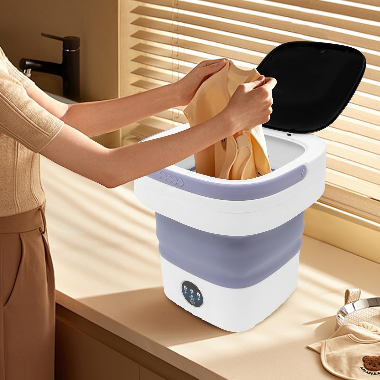 Portable Washing Machine,12L Upgraded With Spin Basket,Foldable Mini Washing Machine with 3 Modes Cleaning Small Washer for Baby Clothes, Underwear or Small Items, Apartment, Dorm,RV (Purple)