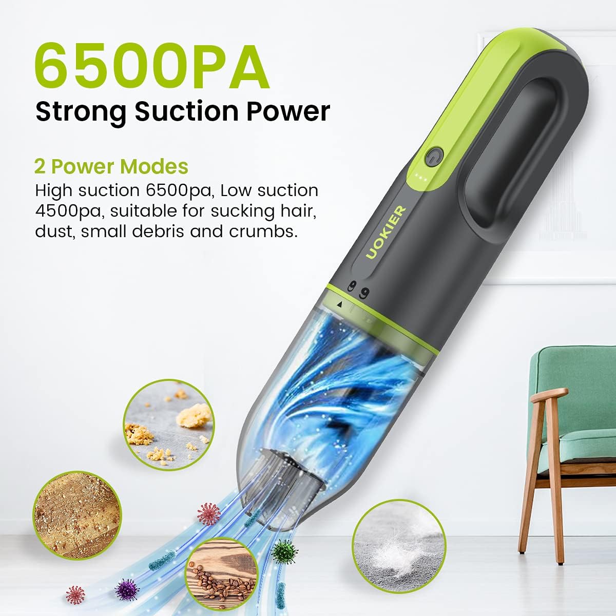 Handheld Vacuum Cleaner Cordless, Hand Vacuum&Air Blower 2-in-1, Mini Portable Hand Held Vac with 6500PA Strong Suction Rechargeable Li-ion Battery for Pet Hair, Home and Car, 2 Speeds