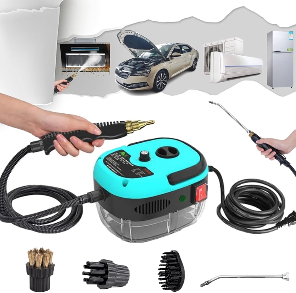 Car Steam Cleaner, Car Steam Cleaner 2500w High-Temp Portable Machine with 6 Speeds, Pressurized Handheld Multi-surface Steamer for Car Detailing, Range Hood (Green)