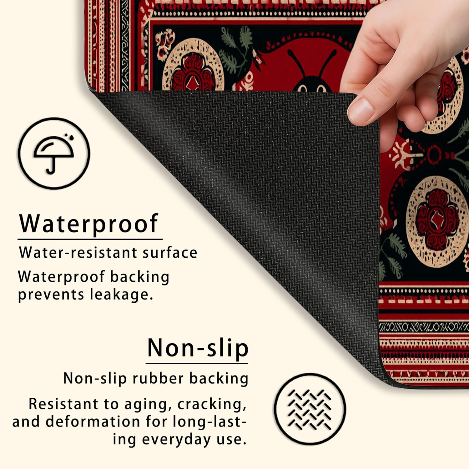 Ladybug Washer Dryer Top Protector Mat, Vintage Art Laundry Machine Dust Covers, Nature Inspired Rubber Anti-slip Waterproof Washer And Dryer Mats for Home 20x24 Inch