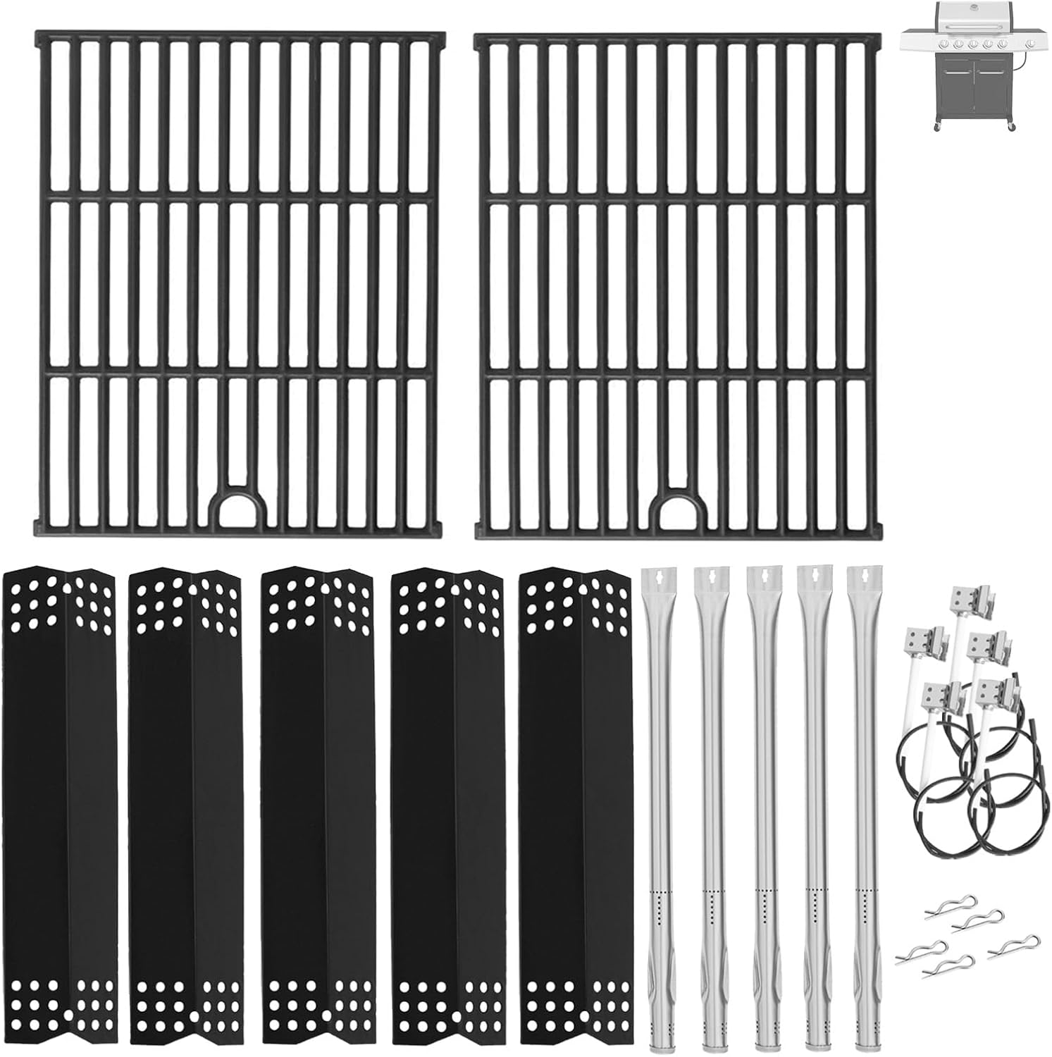 Grill Parts Kit for Expert Grill 5 Burner 720-0968, Grill Grate, Heat Shield and Burner Kit for Expert Grill Parts 720-0968C, Expert Grill Replacement Parts 5 Burner XG19-101-002-03