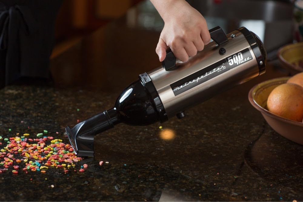 METROVAC Evolution Hand Vacuum - 120V, 504W, Powerful, Lightweight, Dry Pickup for Easy Cleanups in Home, Office, Car - Satin Nickel/ Black Finish