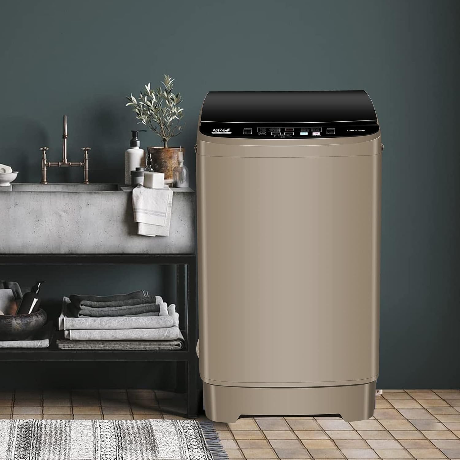 17.7 lbs Full Automatic Washing Machine with LED Display Compact Washing Machine with Drain Dump, 10 Wash Programs and 8 Water Levels Ideal for Dorms, Apartments, RV, Gold