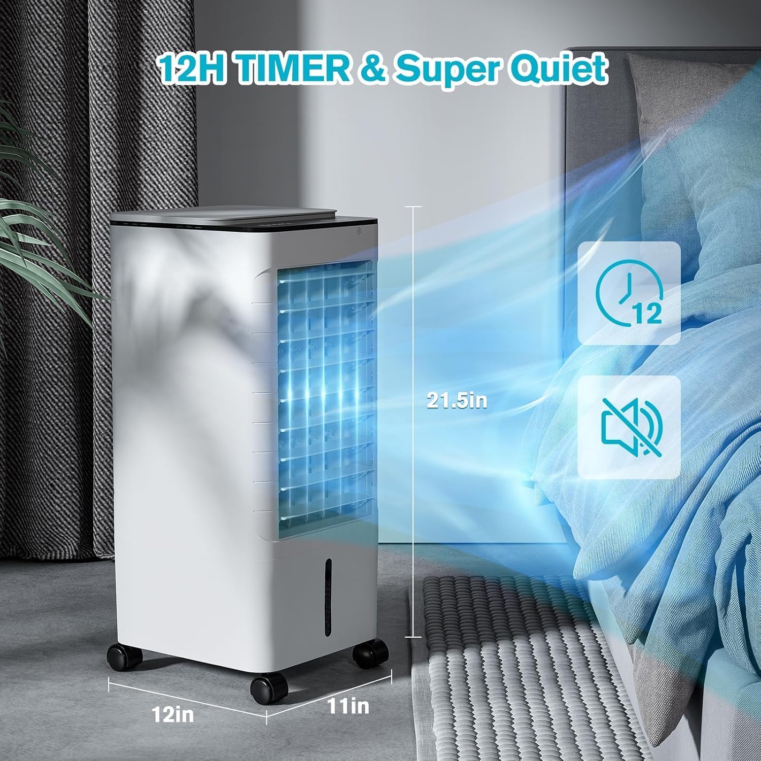 Windowless Portable Air Conditoners, 3-IN-1 Portable AC with Remote, 12H Timer &1.16Gal Tank, 45° Oscillation, 3 Modes 3 Speeds, Fast Cooling Quiet Ventless Swamp Cooler for Room Home Office, Ivory