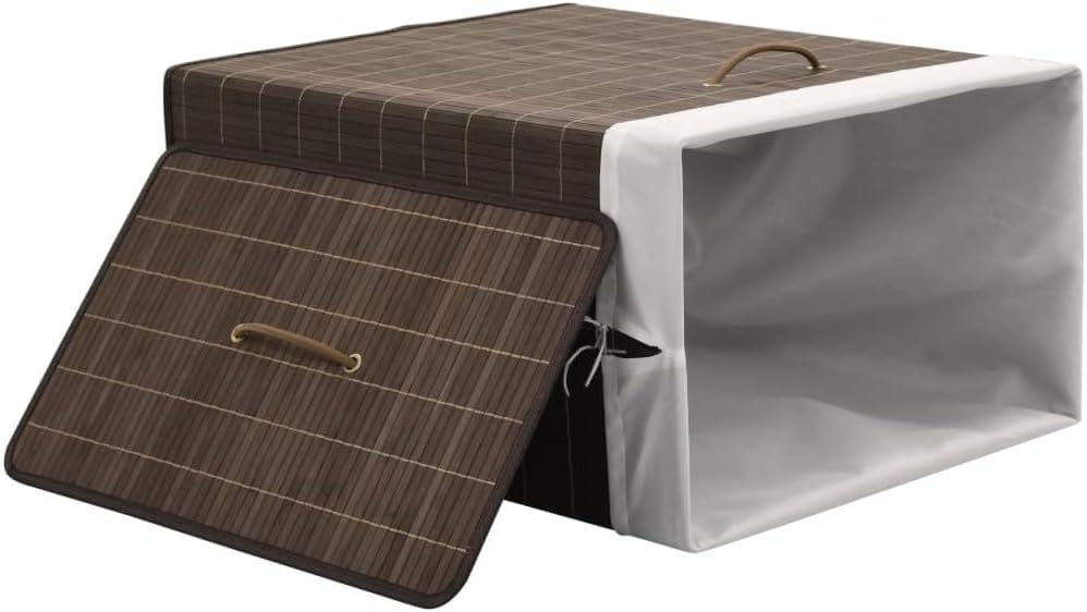 Bamboo Laundry Bin Rectangular Dark Brown with Removable Liner and Foldable Design for Home Organization and Storage
