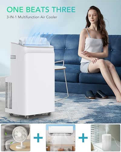 12,000 BTU Portable Air Conditioner, 3-IN-1 Portable AC Unit Cools Up to 500 Sq.Ft, with Complete Window Mount Exhaust Kit and Remote Control for Campervan, Office, Temporary Space