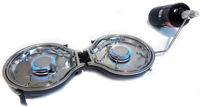 nomadiQ Dual Burner Propane Camping Stove | Foldable, Portable & Compact | 2 Independently Adjustable Burners | Outdoor Cooking | Tailgating, RV, Travel, Backpacking, Boats | Mini, Portable, Gas Stove