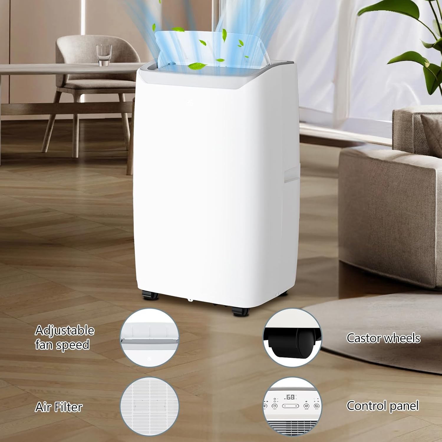 12000 BTU Portable Air Conditioner - 3 in 1 Cooler with Dehumidifier & Fan, Quiet, Cools Up to 550 sq. ft, Easy Install Kit, 24H Timer, Remote Control, LED Display, for Home & Office