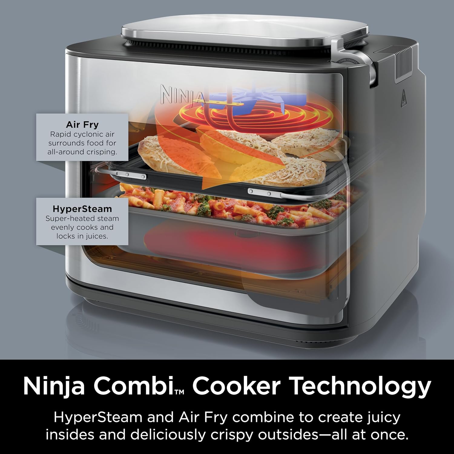 Ninja R-SFP701 14-in-1 Multicooker, Oven & Air Fryer, 15-Min Meals, 3 Accessories, Grey (Renewed)