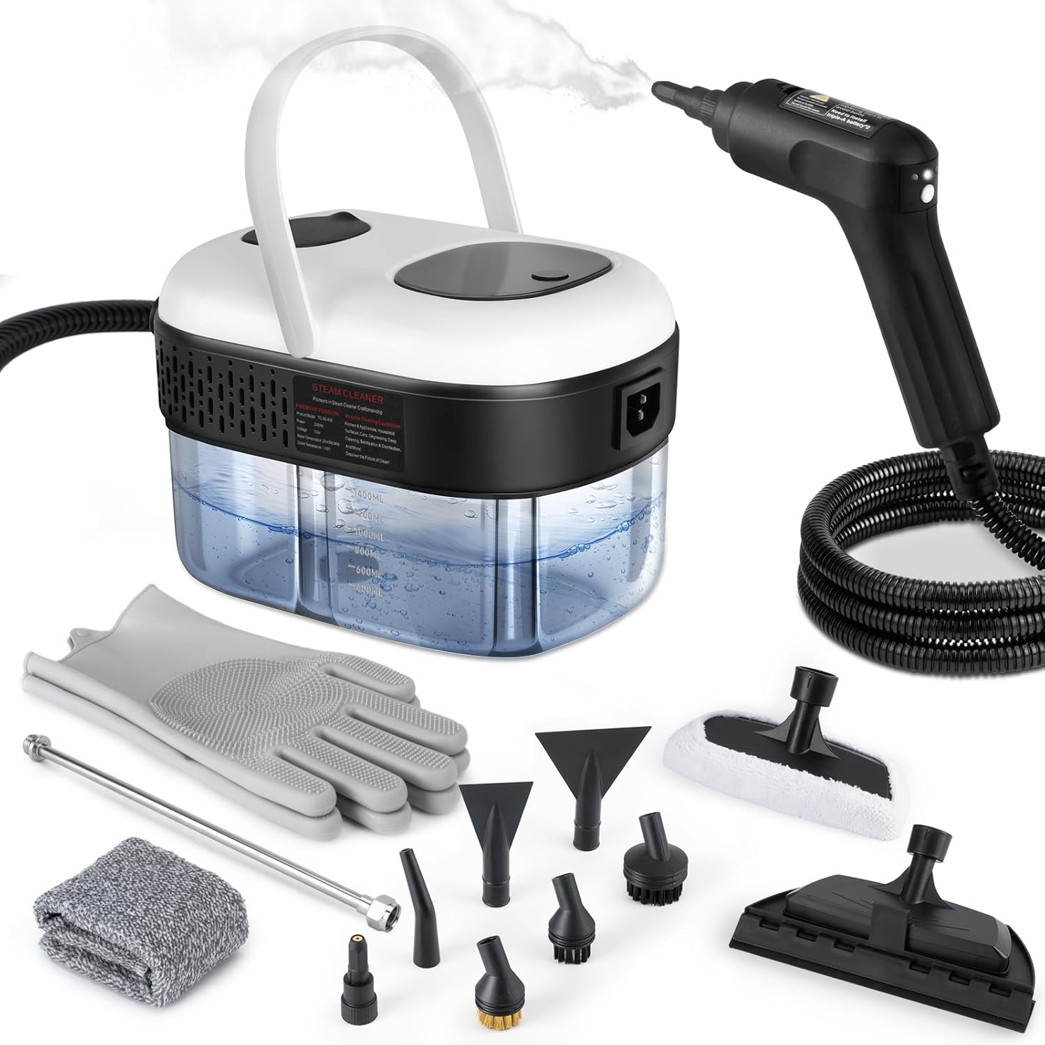 Steam Cleaner, 3-Level Adjustable Handle, 2500W Steam Cleaner for Home, 15s Heat-Up, Portable Steamer for Cleaning Car, 47.04oz Tank, 16 Pcs Accessories for Dirt, Grout, Couch, Furniture, Grease,Tile