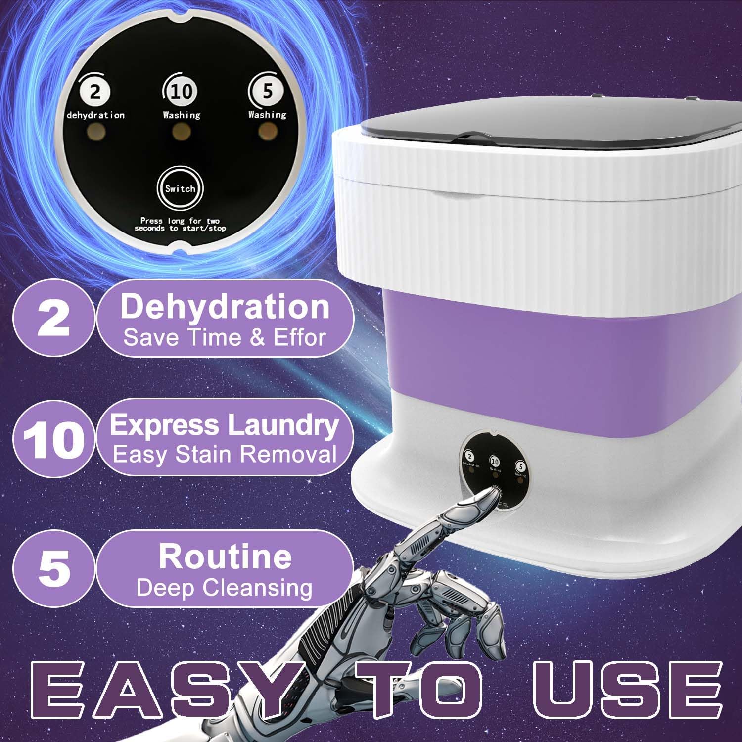 Portable Washing Machine, 16L Mini Washer and Dryer, 60W Foldable Lavadora Portatil with Spin,Small Compact Clothes Laundry for Underwear, Baby Clothes, Socks (Purple)