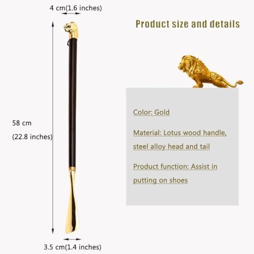 Luxury Lion Head Shoe Horn for Seniors - Long Handle Shoe Lifter with Exquisite Storage Bag, Ideal for Easy Footwear Access - Perfect Household Helper (58x3.5cm)