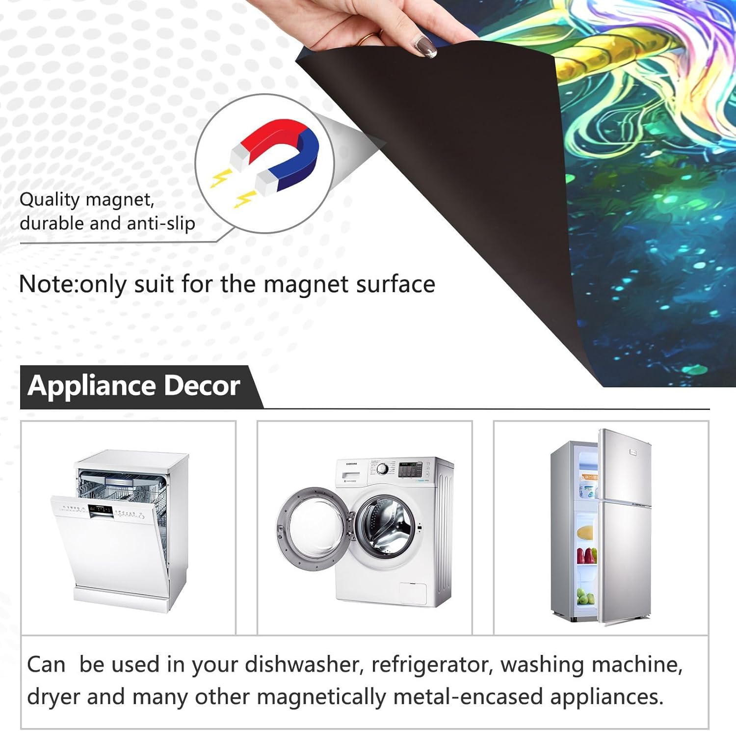 Dishwasher Magnet Cover Large Magnetic Stickers Unicorn Flower Leaves Pattern Front Dishwasher Cover Reusable Decal for Home Kitchen Anti-Scratch Refrigerator Decorative Lid Washing Machine Laundry 23
