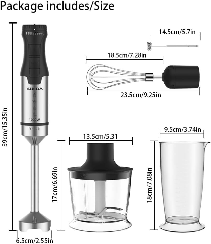 1000W 5-in-1 Immersion Hand Blender - 20 Speeds, Stainless Steel Stick Blender with Mixing Beaker, Chopper Bowl, Milk Frother, Egg Whisk for Smoothie, Baby Food, Sauces Red,Puree, Soup