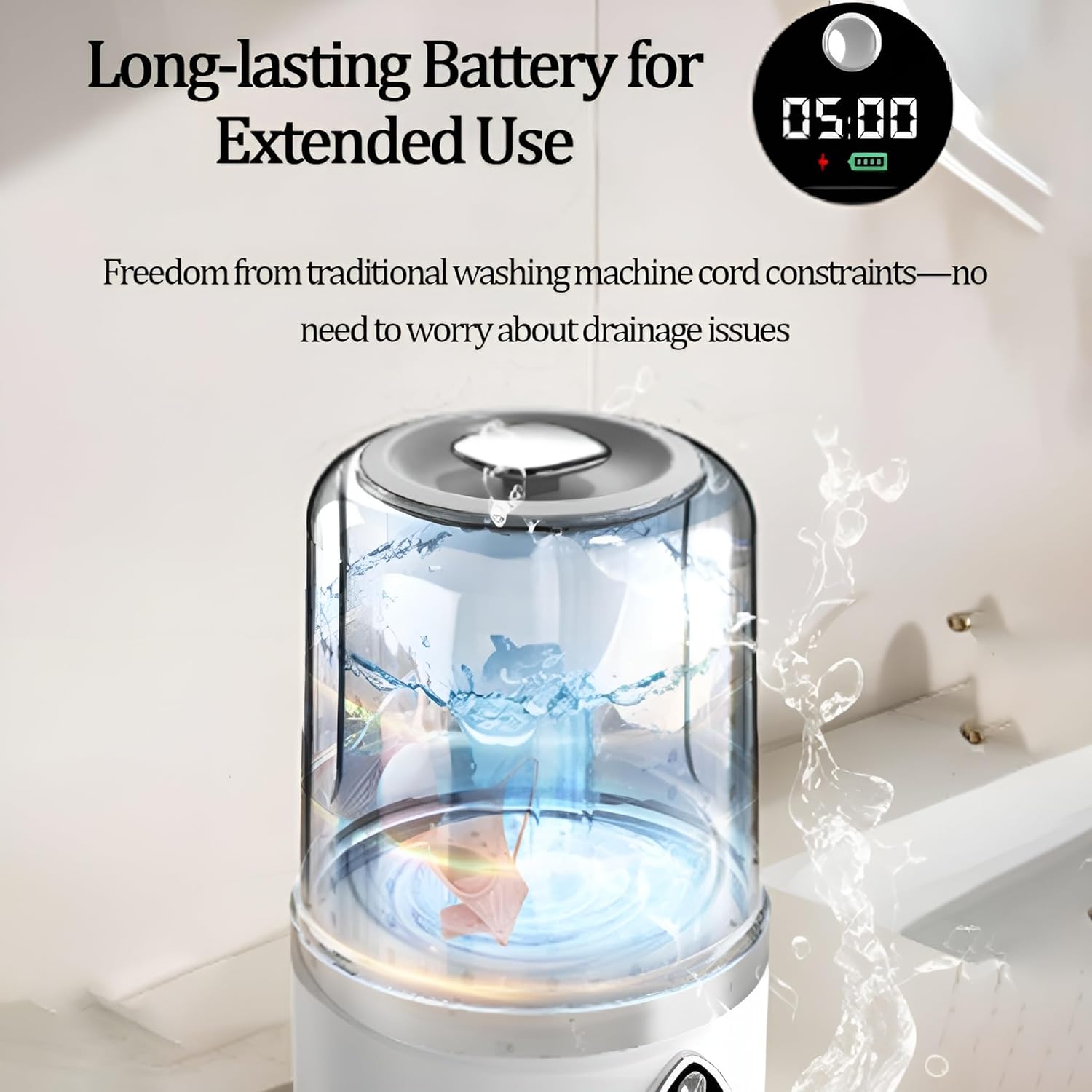 1.5L Portable Washing Machine Rechargeable, Mini Underwear Washer Two Cleaning Modes for Underwear Socks Apartments Hotels and Travel Camping Travel (Beige)