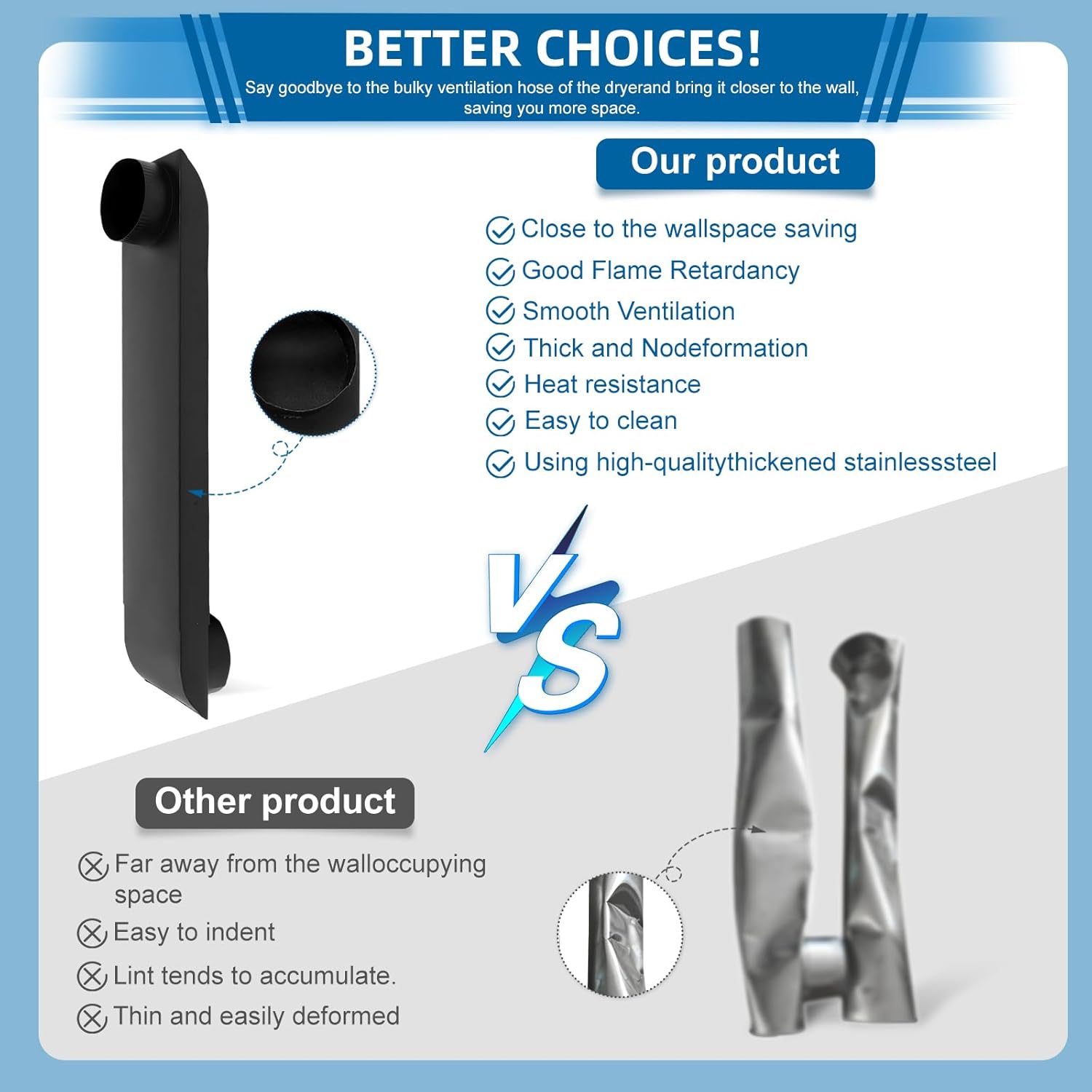 Periscope Dryer Vent Connector Kit, Upgraded 304 Stainless Steel Adjustable 21-38