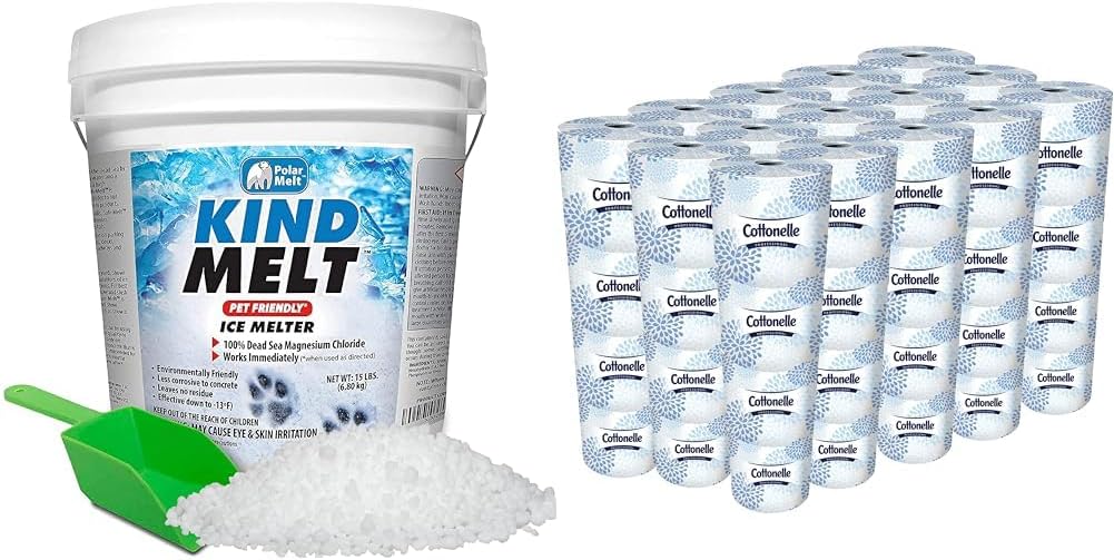 HARRIS Kind Melt Pet Friendly Ice and Snow Melter & Cottonelle® Professional Standard Roll Toilet Paper (17713), 2-Ply, White