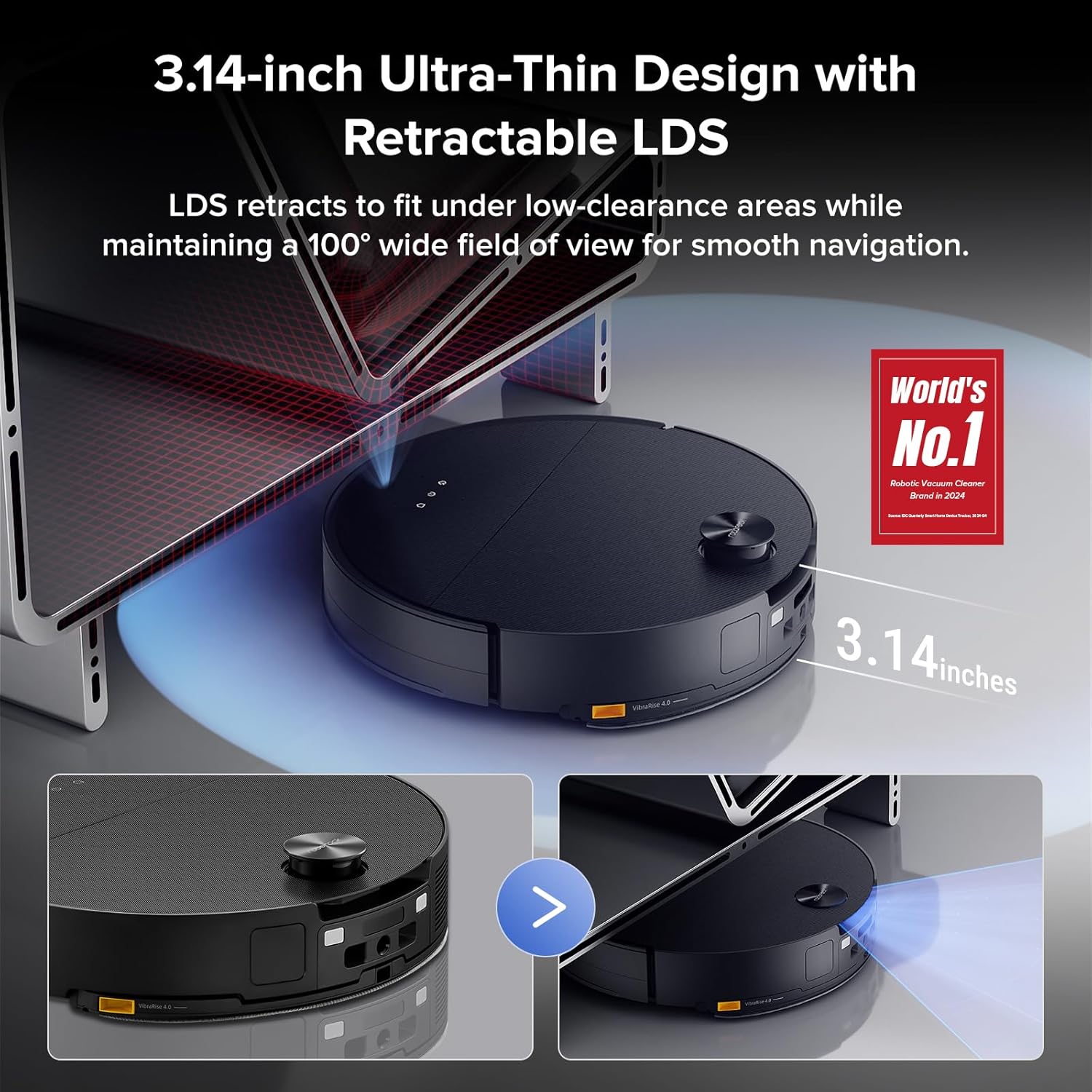 roborock Saros 10 Robot Vacuum and Mop Black with 2 Pack Side Mop Cloths