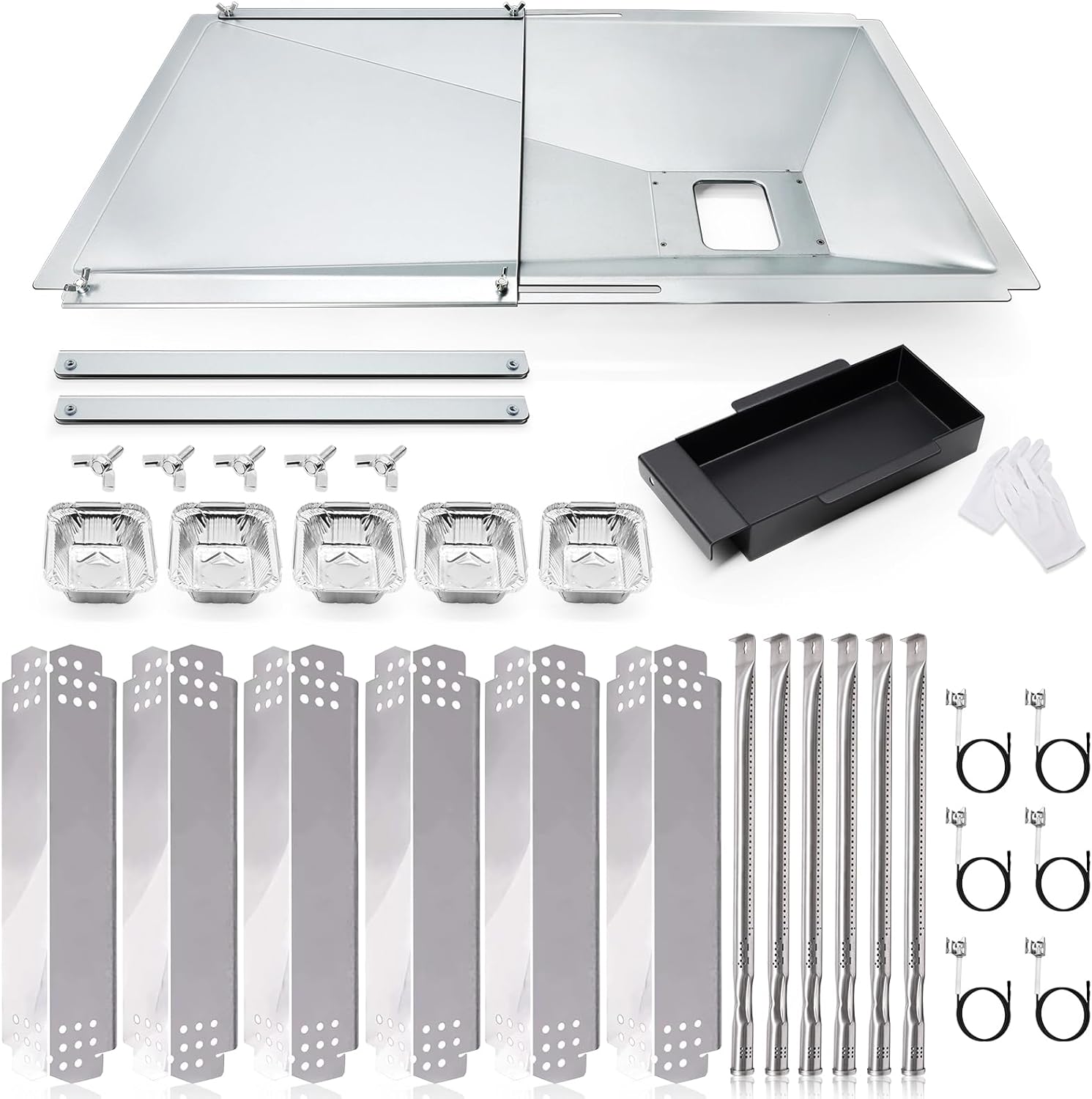 Hiorucet Grill Grease Tray Replacement Parts for Nexgrill 720-0896B, 720-0925, 720-0882A, 720-0896, 720-0925P, Adjustable Gas Grill Drip Pan, Heat Plate Shield, Burner, Igniters for Nexgrill 6 Burner.