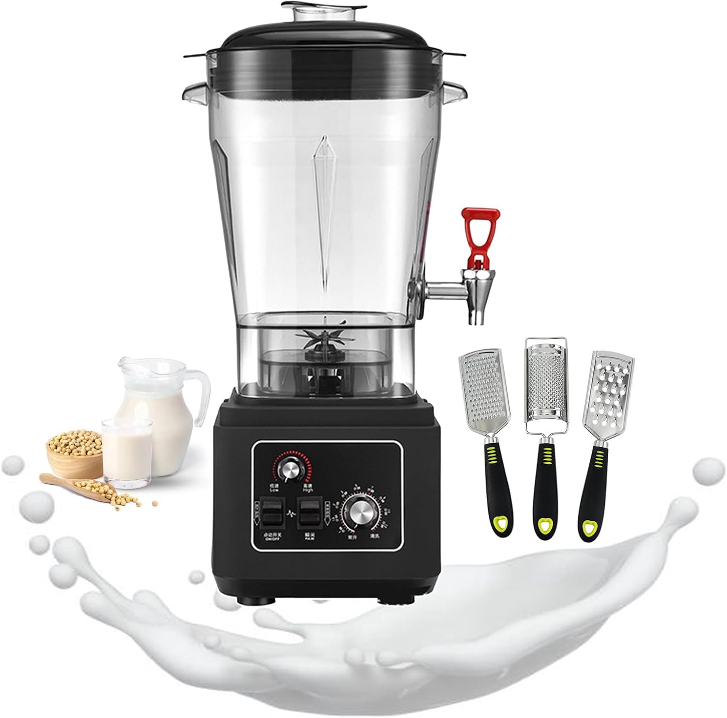 Countertop Blender - 45000RPM Food Processors & Nuts Grinder for Fruit, Nuts & Ice - 3 Piece Kit Includes 1× Ginger Grater, 1× Cheese Grater, 1× Garlic Mincer,11L，19L