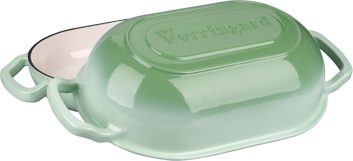 Enameled Cast Iron Sourdough Bread Oven, Dutch Oven, Loaf Cast Iron Bread Pan for Homemade Bread Baking, Meatloaf Pan with Lid, 5QT, Green