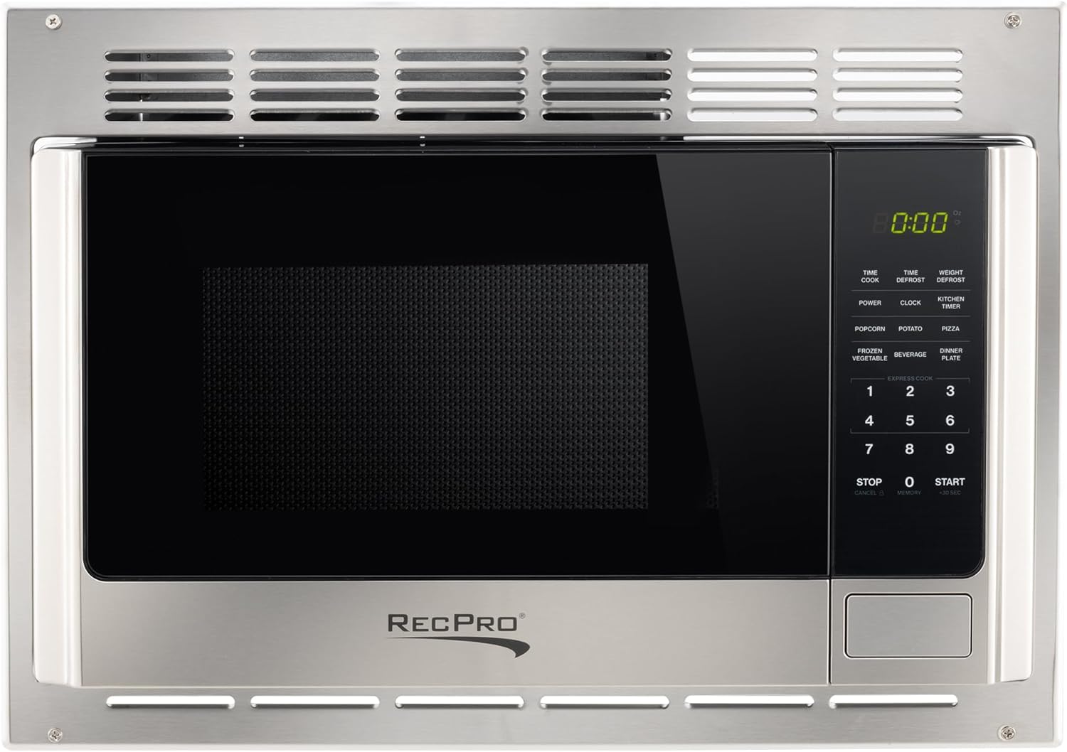 RecPro RV Microwave with Trim Kit | 1.0 Cu. Ft. | 900W | Direct Replacement for Greystone and High Pointe (Stainless Steel)