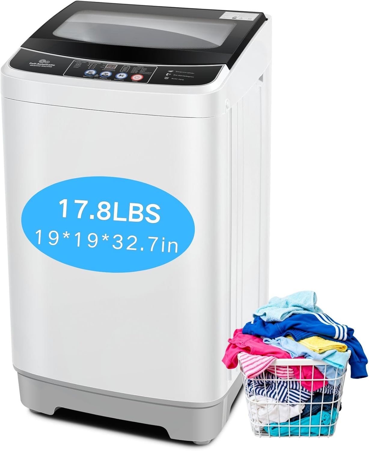 Nictemaw Portable Washing Machine, 17.8Lbs Capacity Full-Automatic Portable Washer, 2.4Cu.ft Washer and Dryer Combo with Drain Pump, 10 Programs 8 Water Levels Compact Laundry Machine for Apartment RV