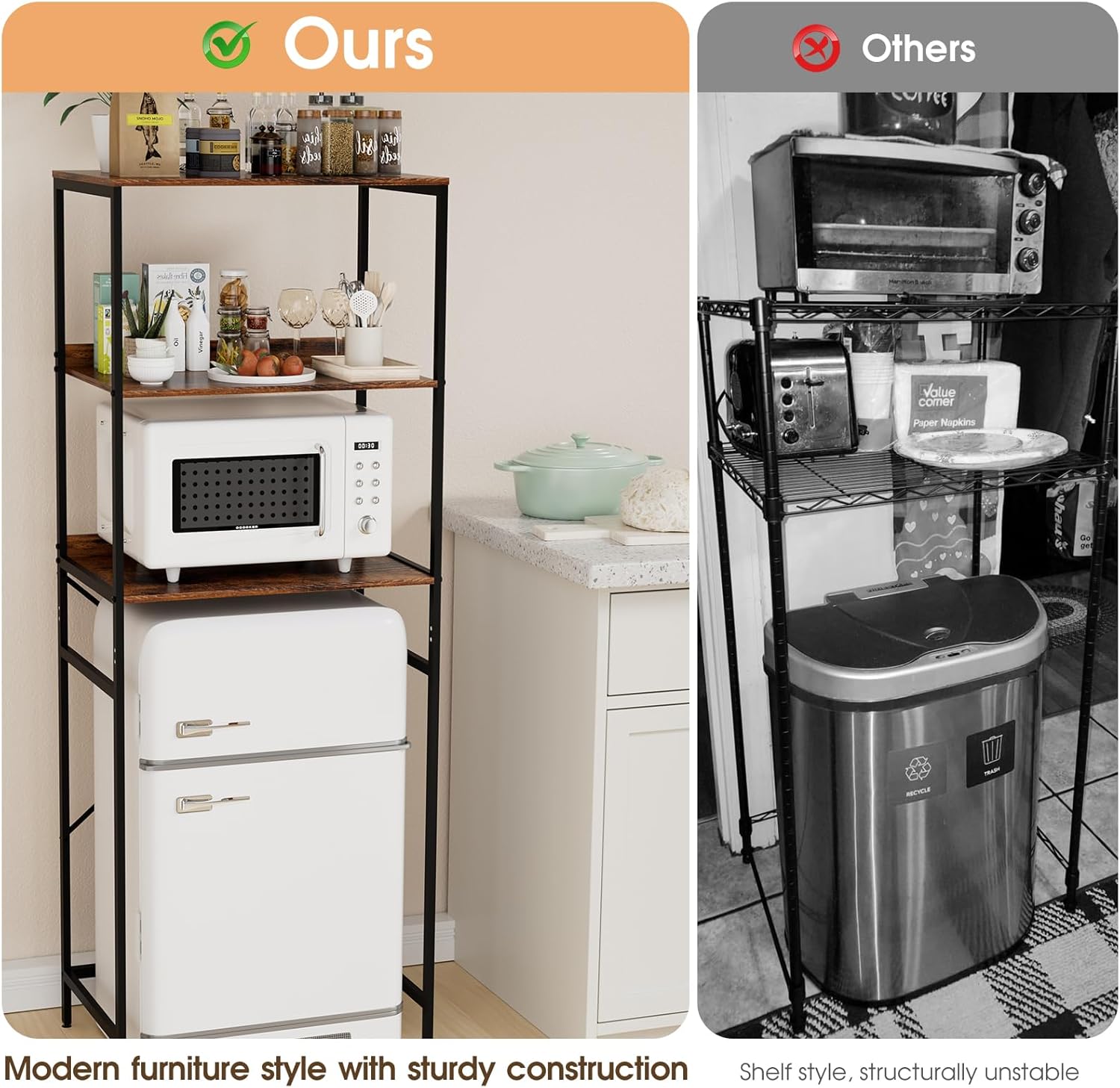 Mini Fridge Shelf Mini Fridge and Microwave Stand Over Mini Fridge Storage Rack 3 Tier Microwave and Fridge Stand Suitable for Dorm, Kitchens, Offices, Brown