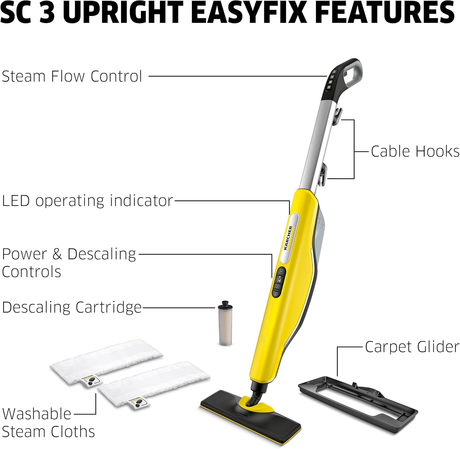 Kärcher - SC 3 EasyFix Steam Cleaner Steam Mop - Upright - For Hard Floors and Carpet - Rapid 30 Second Heat-Up