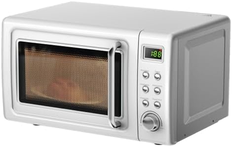 LDAILY 0.7Cu.ft Retro Small Microwave Oven, 700W Compact Countertop Microwave with 5 Power Levels, Auto Cooking Menus, Glass Turntable, Child Lock & Glass Turntable for Apartment, Dorm (White)
