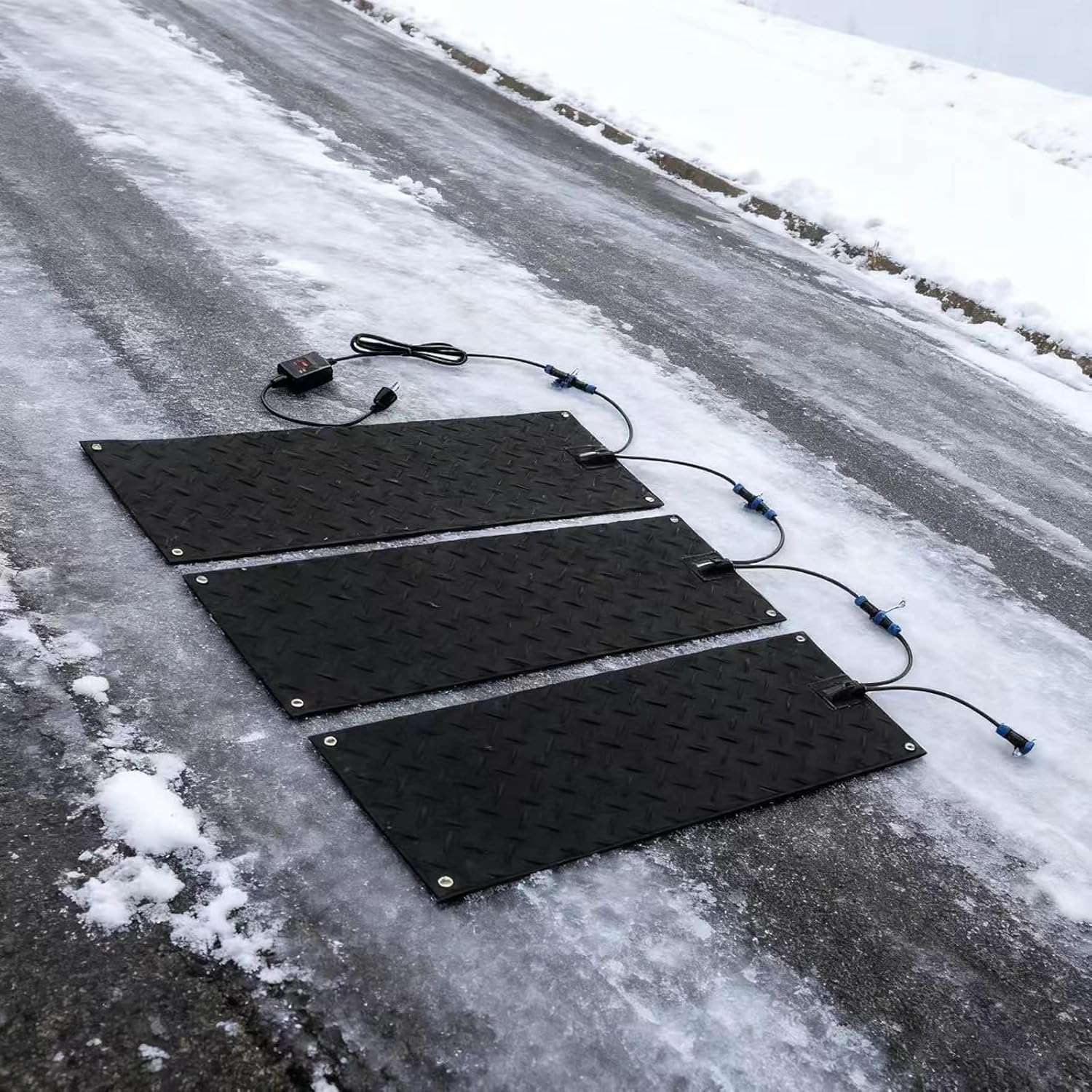 Outdoor electrically Heated Snow-Melting Pads can melt 2 inches of Snow per Hour. Anti-Slip and hot Pads are Essential for Winter Safety Protection(10x48in/(25.4x120cm))