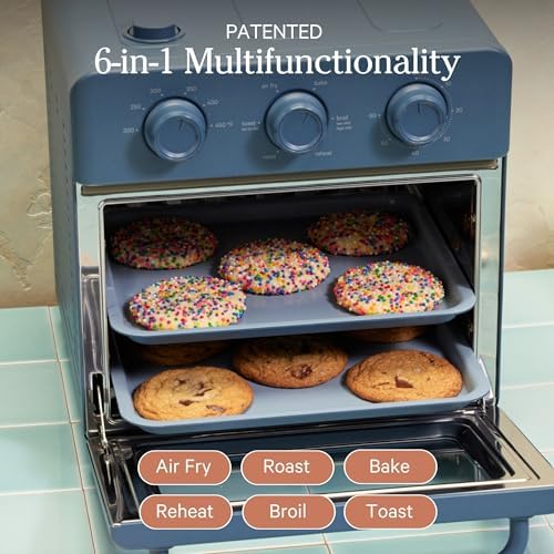 Our Place Wonder Oven + Baker’s Kit | 6-in-1 Air Fryer & Toaster Oven with Steam Infusion | 3-Piece Nonstick Ceramic Bakeware Set (Round, Square & Muffin Pan) | Non-Toxic PFAS-Free Baking | Blue Salt