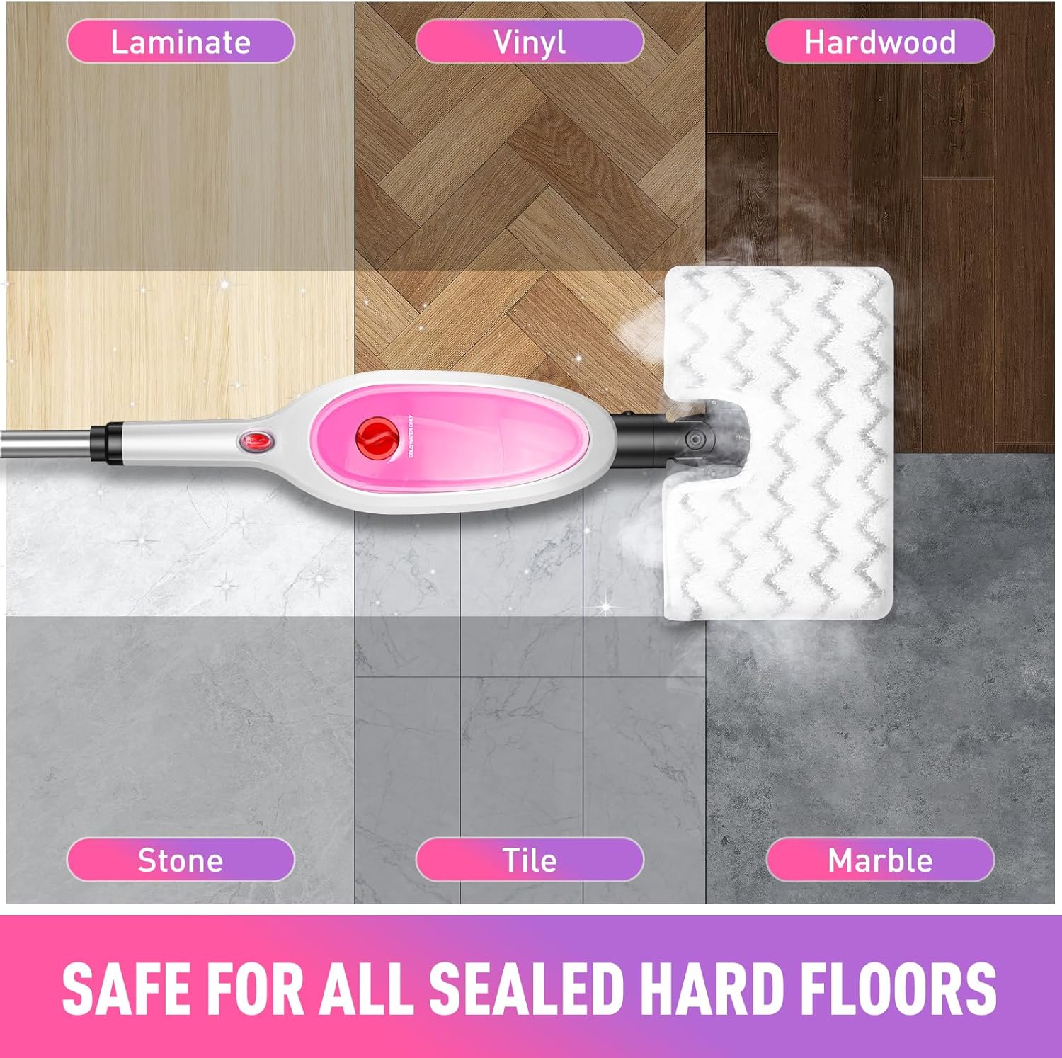 10-in-1 Multipurpose Steam Mop with Detachable Handheld Cleaner,Multi-Surface Use (Wood Floor/Tile/Window/Clothes/Furniture/Grout) + 2 Pack Dual-Sided Microfiber Mop Pads