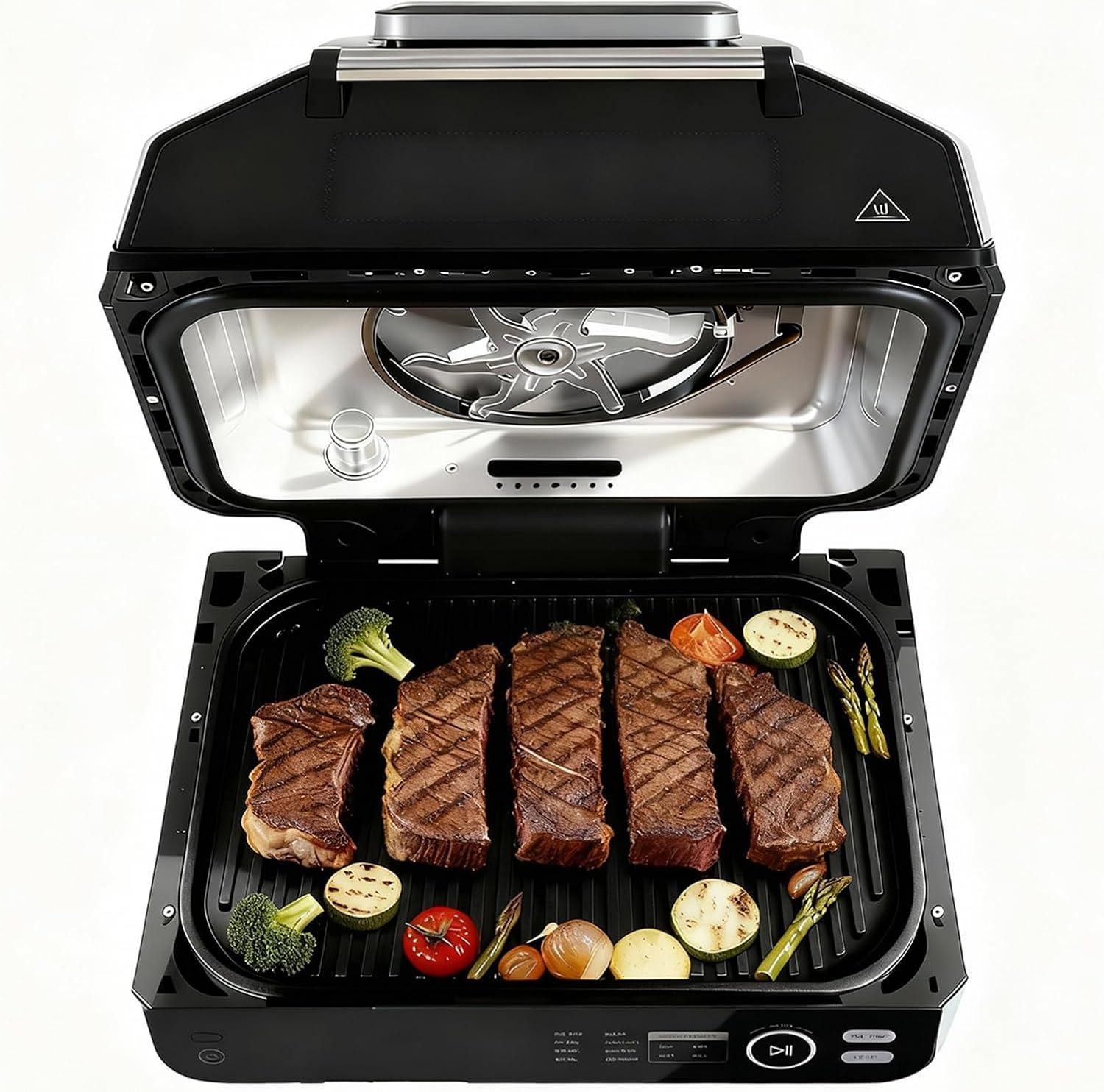 OLIXIS Electric Grill Outdoor/Indoor, 8-in-1 Multifunctional Large Electric BBQ Grill for Air Fry, Bake, Roast, Steak, Broil and Dehydrate, Safe Non-Stick Coating, Fry Basket Included