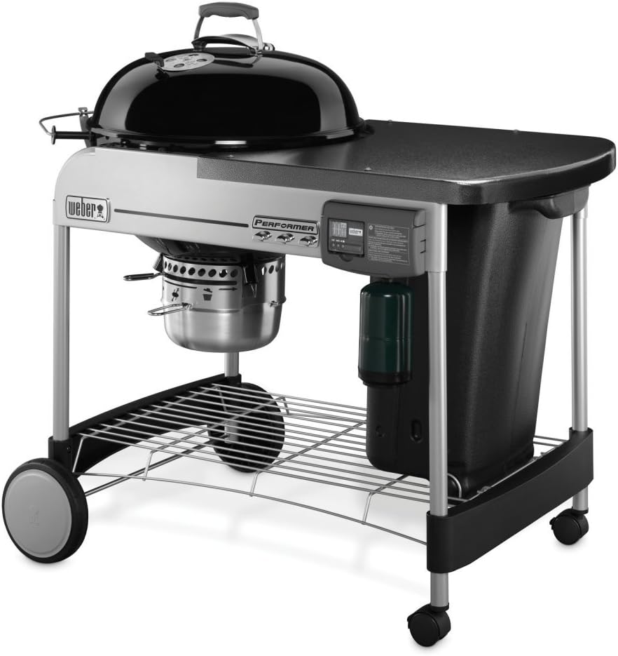 Weber Performer Deluxe Charcoal Grill and BBQ, 22-Inch, Touch-No-Go Gas Ignition, Black